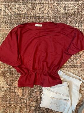 Prologue Red Peplum Top Small Dolman Sleeve Minimalist Blouse